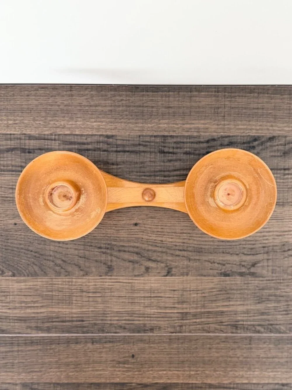 Vintage MCM‎ Wood Double Candle Holder Rotating Base Scandinavian Danish Modern